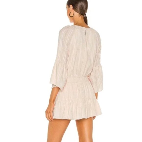 Amanda Uprichard Alena Romper Long Sleeve Smocked V-Neck Light Blush Pink Small - Picture 6 of 11